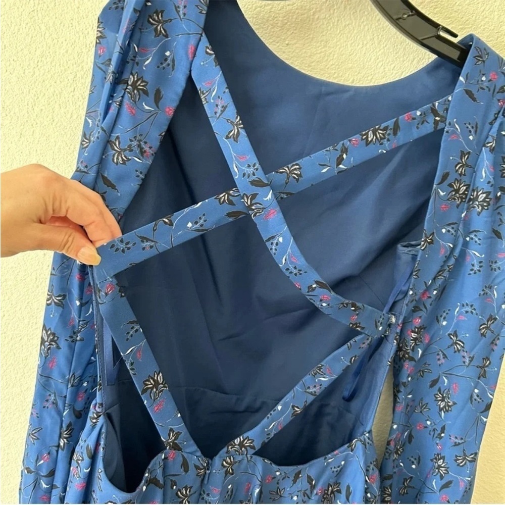 NWT $280 Love by Theia Women's Blue Chiffon Floral Cutout X-Back Dress Size 8 - Picture 5 of 13